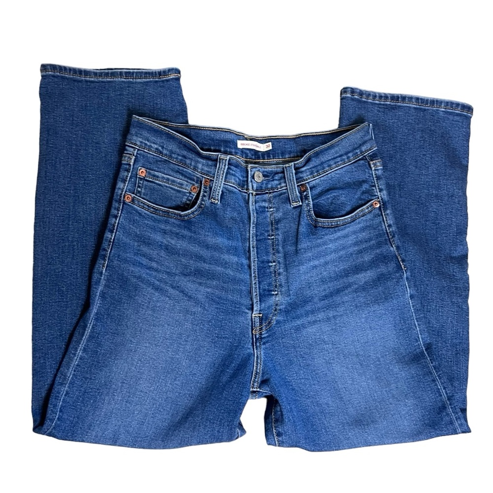 Levi’s Ribcage Straight Ankle Women’s Jeans Size 30 | Medium Wash Blank Red Tab